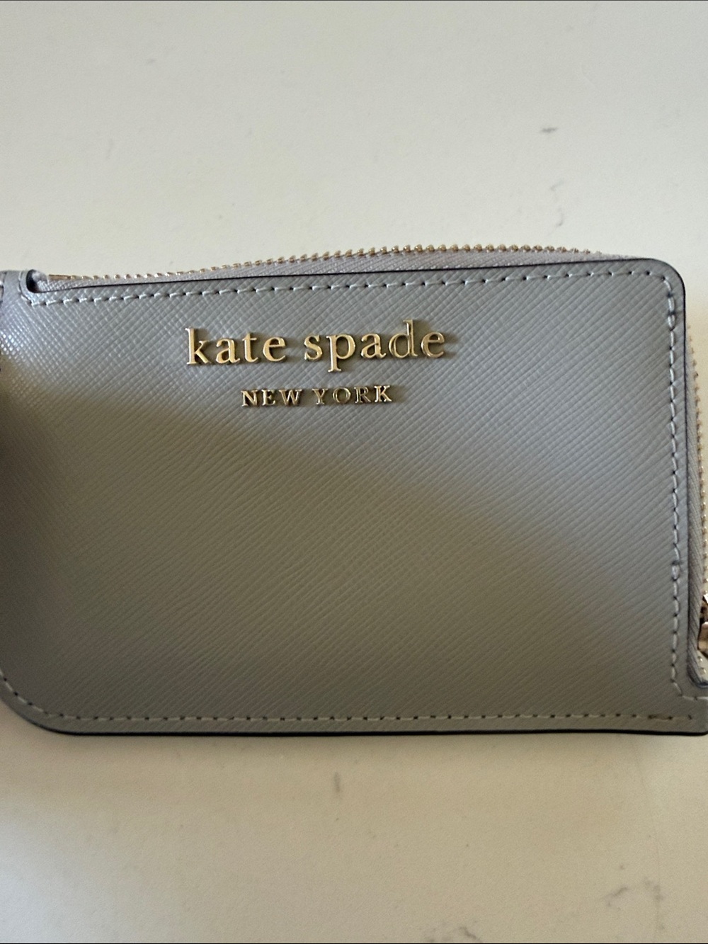 kate spade New York Gray Saffiano Leather Zip Card Case Keyring - Picture 4 of 4